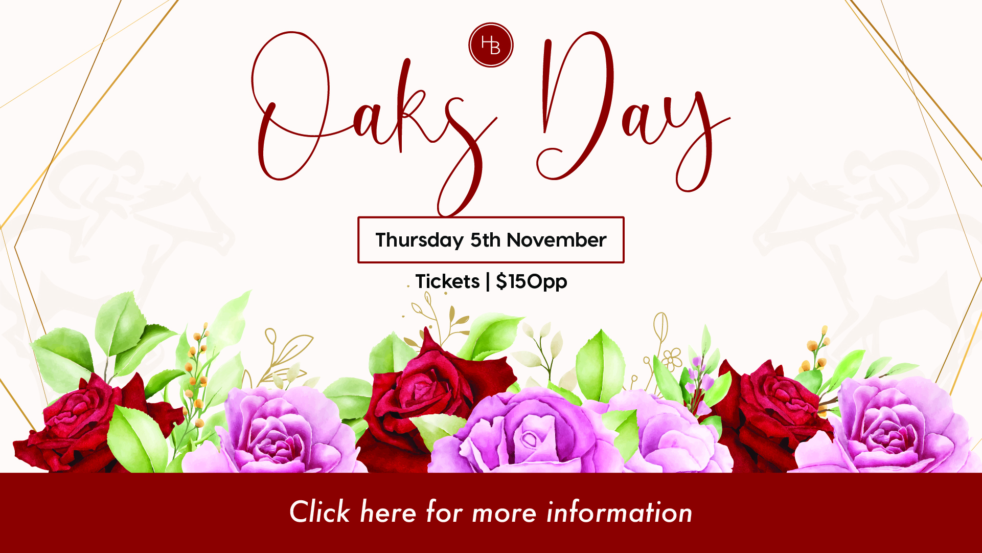 Oaks Day 2026 at Hotel Brighton – Thursday 5 November, $150pp Ladies Day event with lunch, drinks, live DJ, racing and prizes.