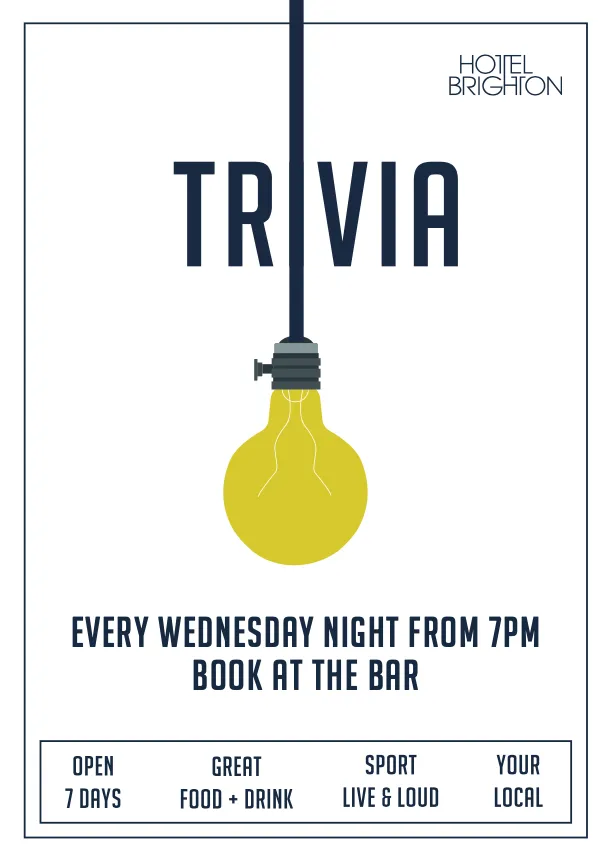 trivia night poster at hotel brighton